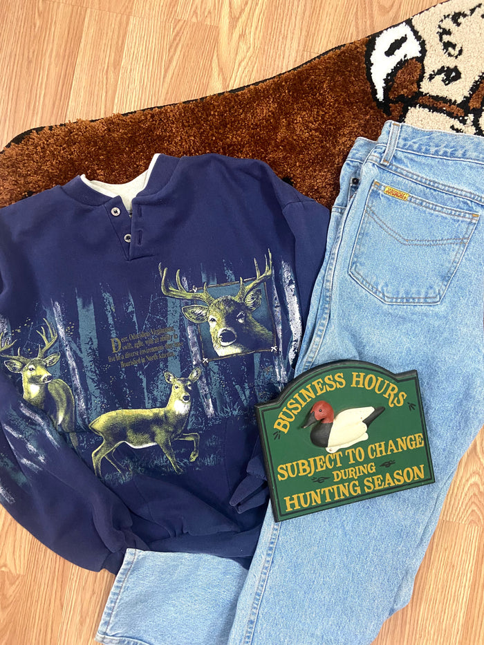 Vintage Art Unlimited Deer Wildlife Crewneck Sweatshirt 90s, Size Medium - Deer Creek Mercantile