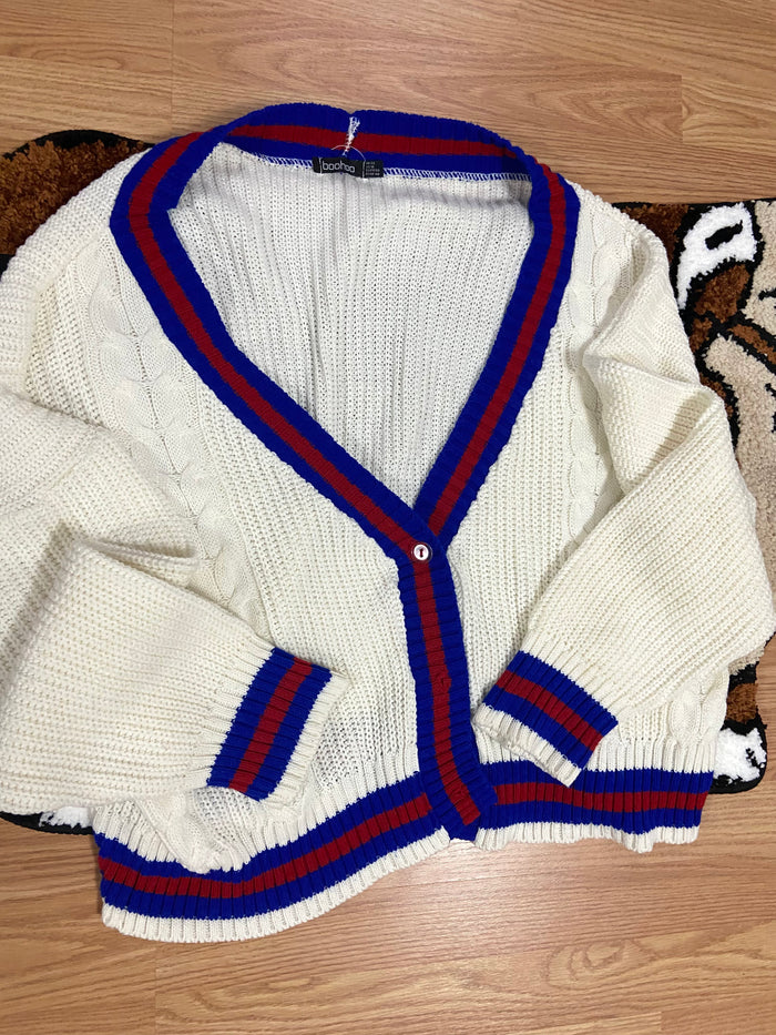 Vintage Red, White, Blue Varsity Cardigan, Size 10 - Deer Creek Mercantile