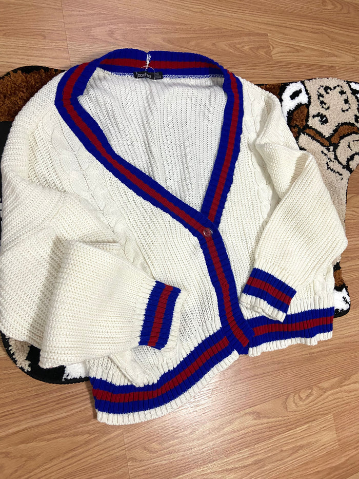 Vintage Red, White, Blue Varsity Cardigan, Size 10 - Deer Creek Mercantile