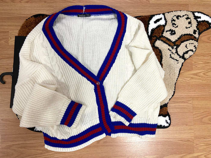 Vintage Red, White, Blue Varsity Cardigan, Size 10 - Deer Creek Mercantile