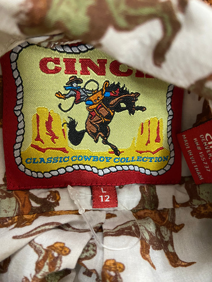 Pre-Loved Cinch Boys Western Dino Shirt, Size Large Youth - Deer Creek Mercantile