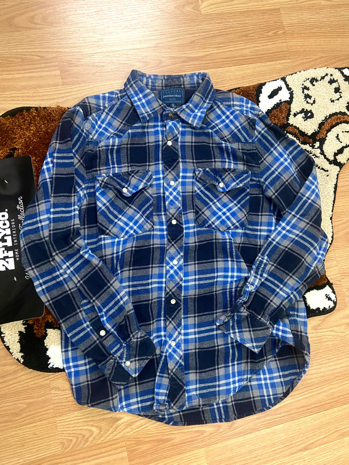 Vintage Jackson Hole Flannel Shirt, Blue, Size Medium - Deer Creek Mercantile