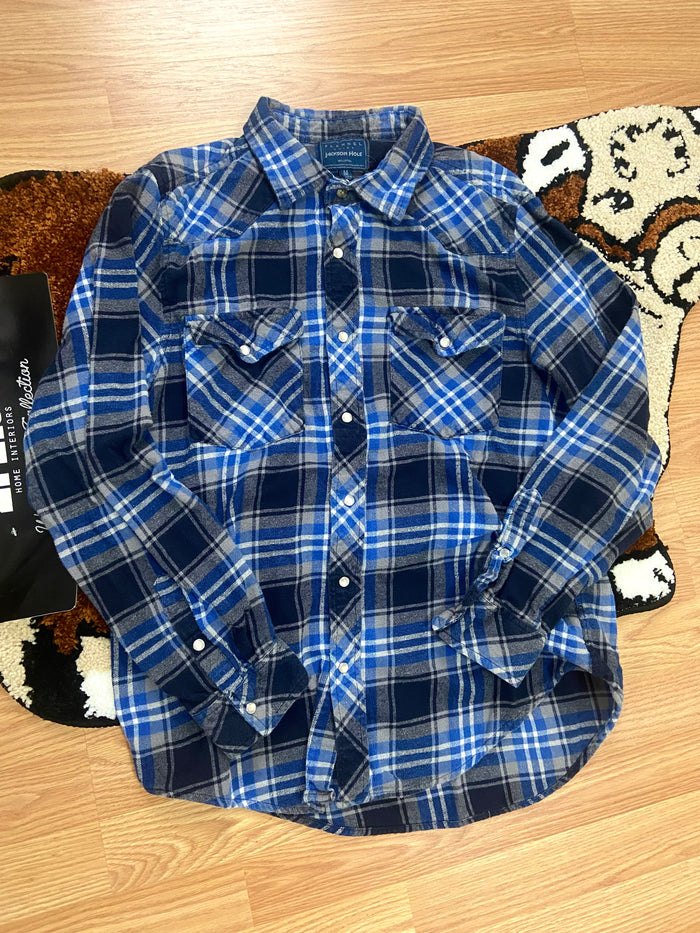 Vintage Jackson Hole Flannel Shirt, Blue, Size Medium - Deer Creek Mercantile