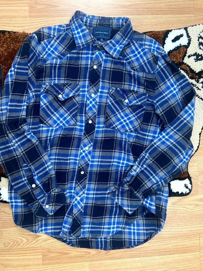 Vintage Jackson Hole Flannel Shirt, Blue, Size Medium - Deer Creek Mercantile