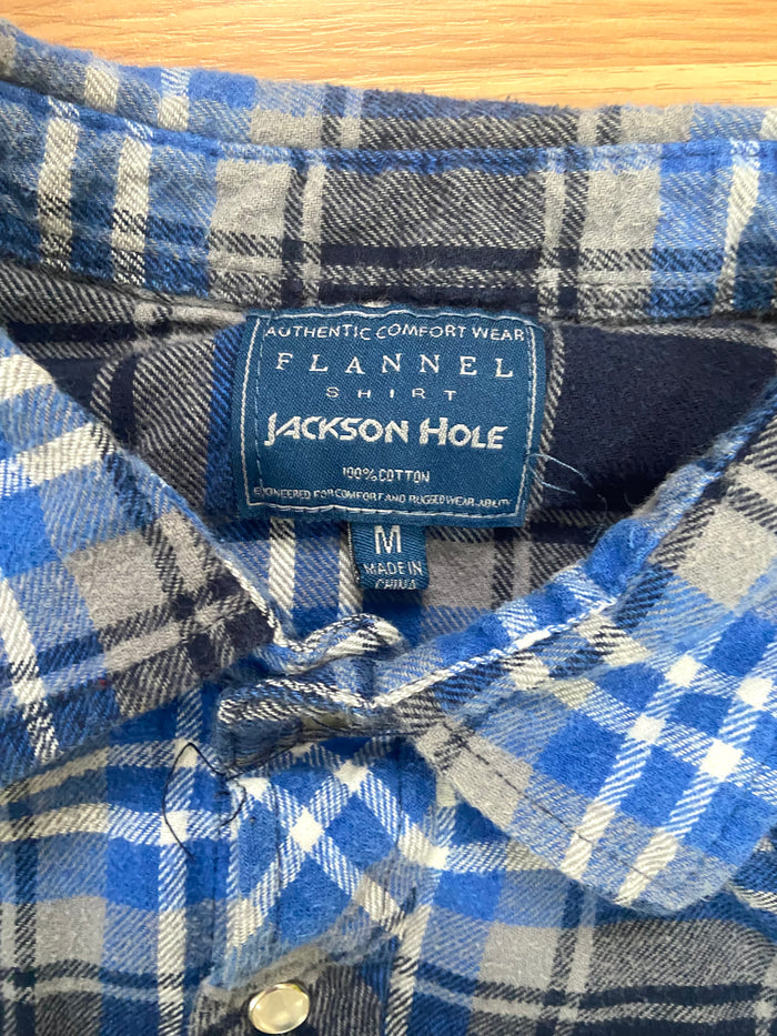Vintage Jackson Hole Flannel Shirt, Blue, Size Medium - Deer Creek Mercantile