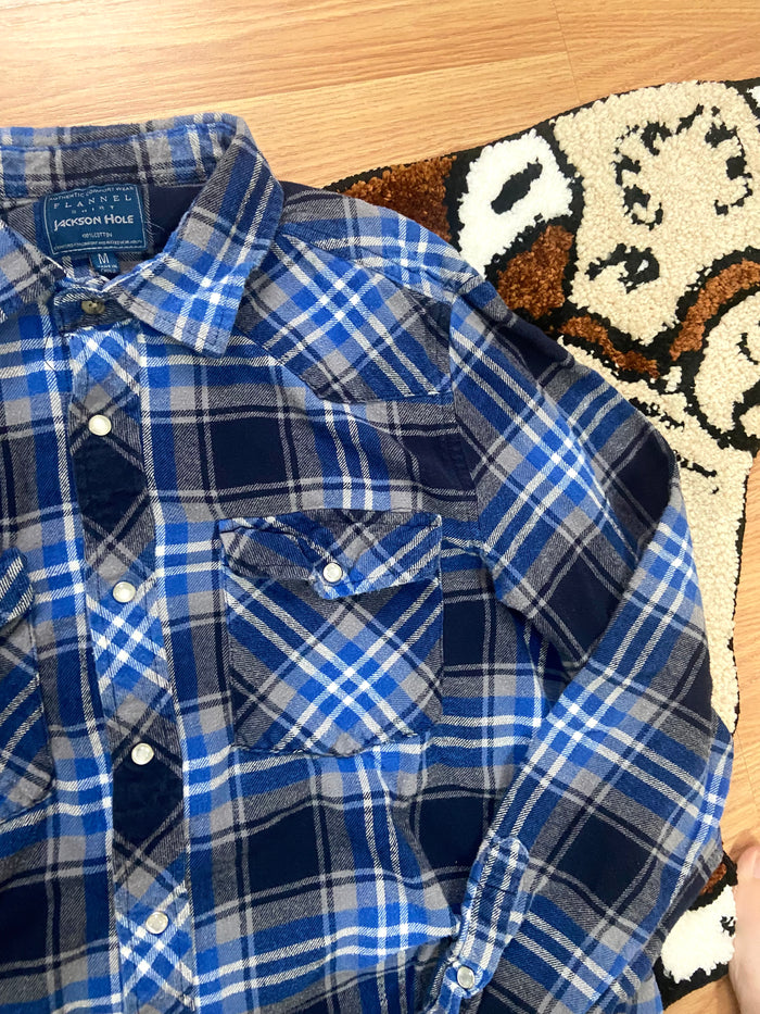 Vintage Jackson Hole Flannel Shirt, Blue, Size Medium - Deer Creek Mercantile