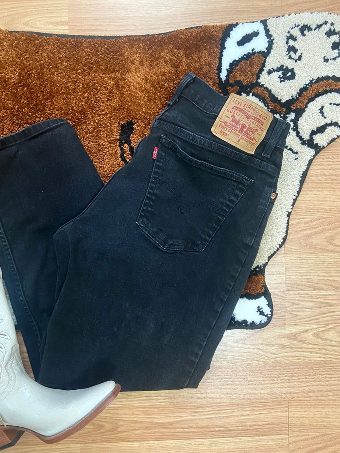 Vintage Levi's Black Denim Jeans, 550, Tapered Leg, Relaxed Fit, Made in Brazil, Size 14 - Deer Creek Mercantile