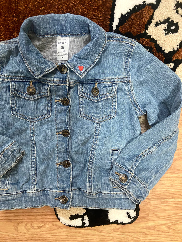 Pre-Loved Carters Denim Jacket With Heart, Size 5T - Deer Creek Mercantile