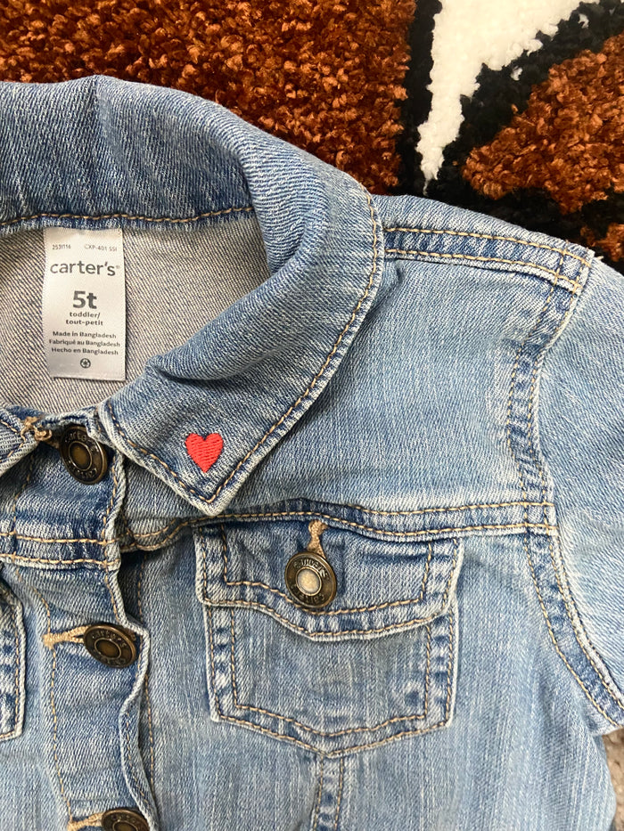 Pre-Loved Carters Denim Jacket With Heart, Size 5T - Deer Creek Mercantile