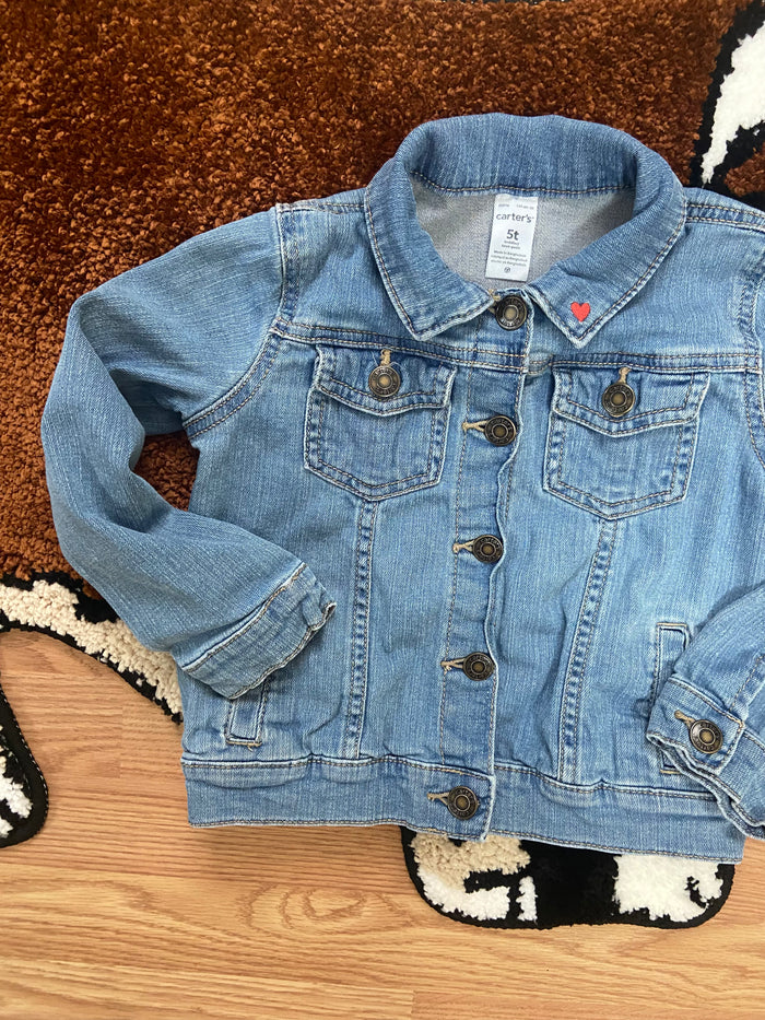 Pre-Loved Carters Denim Jacket With Heart, Size 5T - Deer Creek Mercantile