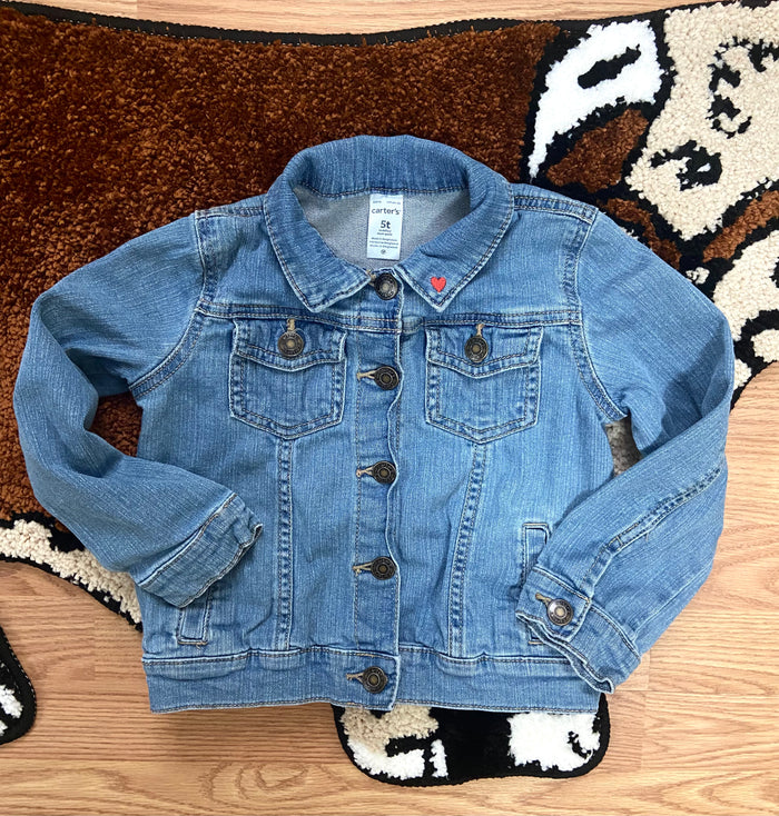 Pre-Loved Carters Denim Jacket With Heart, Size 5T - Deer Creek Mercantile