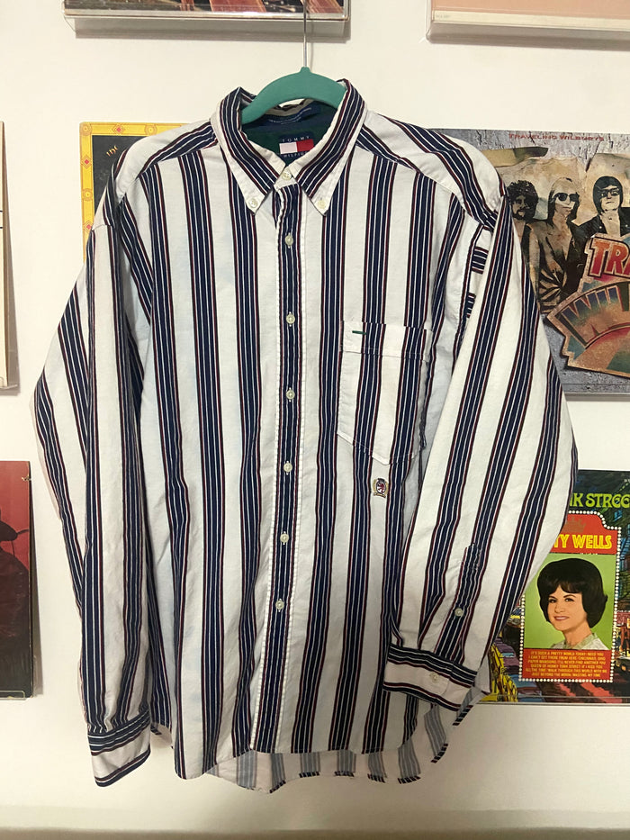 Vintage 90s Tommy Hilfiger Striped Top, Green/Blue,Burgundy, Size Large - Deer Creek Mercantile