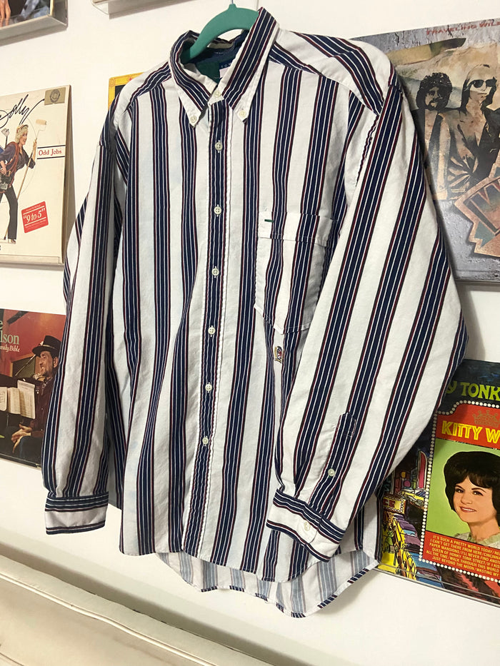 Vintage 90s Tommy Hilfiger Striped Top, Green/Blue,Burgundy, Size Large - Deer Creek Mercantile