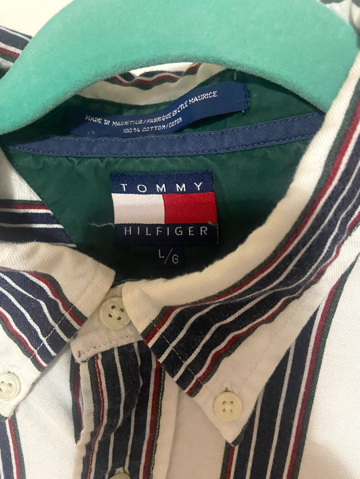 Vintage 90s Tommy Hilfiger Striped Top, Green/Blue,Burgundy, Size Large - Deer Creek Mercantile