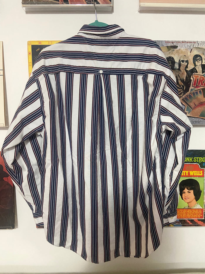 Vintage 90s Tommy Hilfiger Striped Top, Green/Blue,Burgundy, Size Large - Deer Creek Mercantile