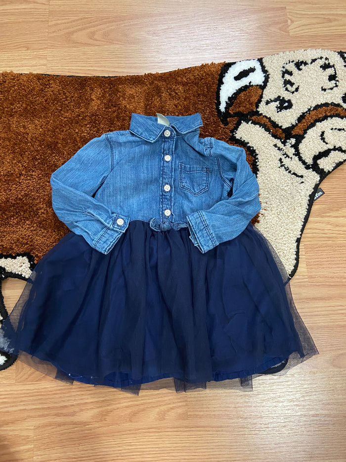 Vintage OshKosh B'Gosh Denim & Navy Tulle Dress, 18 Months - Deer Creek Mercantile