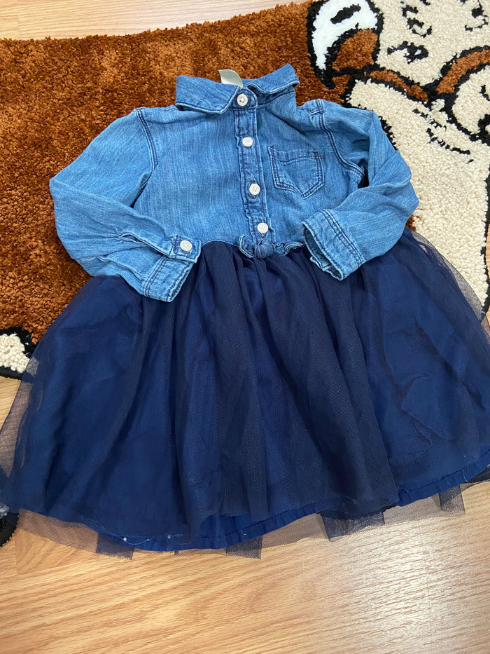Vintage OshKosh B'Gosh Denim & Navy Tulle Dress, 18 Months - Deer Creek Mercantile