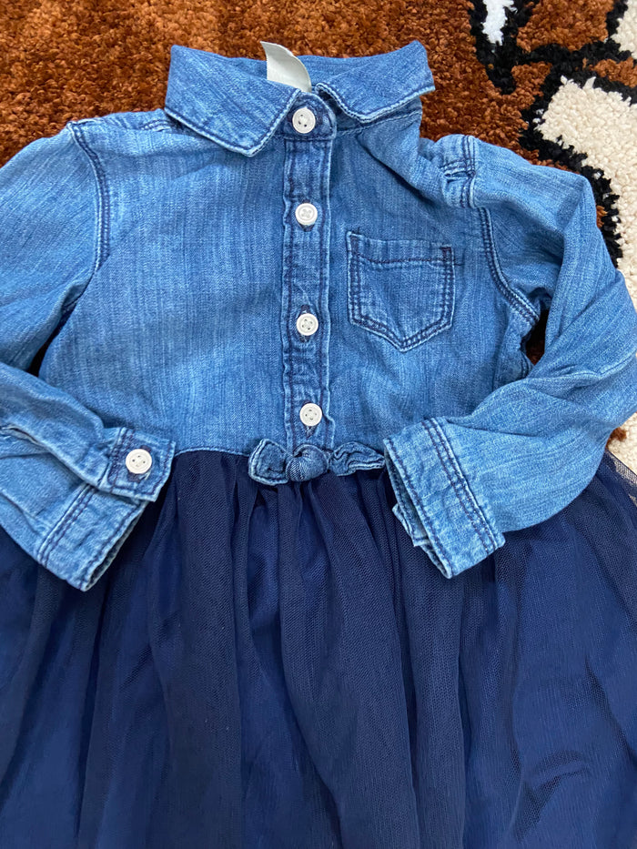 Vintage OshKosh B'Gosh Denim & Navy Tulle Dress, 18 Months - Deer Creek Mercantile
