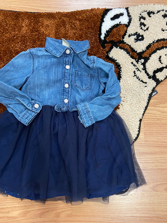 Vintage OshKosh B'Gosh Denim & Navy Tulle Dress, 18 Months - Deer Creek Mercantile