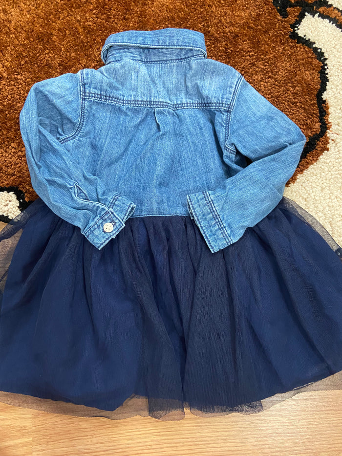 Vintage OshKosh B'Gosh Denim & Navy Tulle Dress, 18 Months - Deer Creek Mercantile