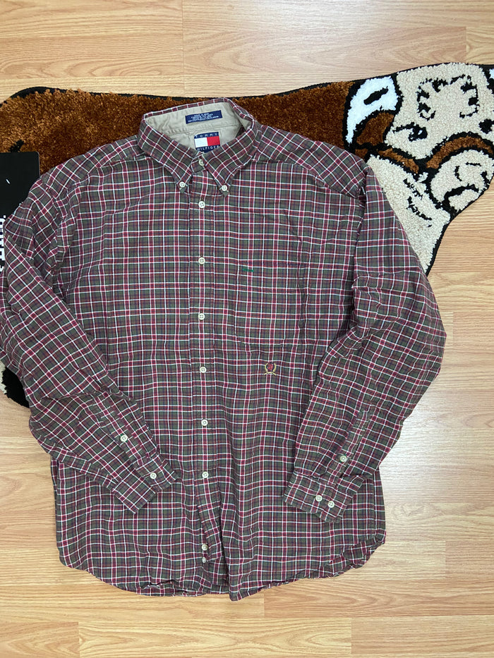 Vintage 90s Tommy Hilfiger Plaid Button Up Shirt, Size Large - Deer Creek Mercantile