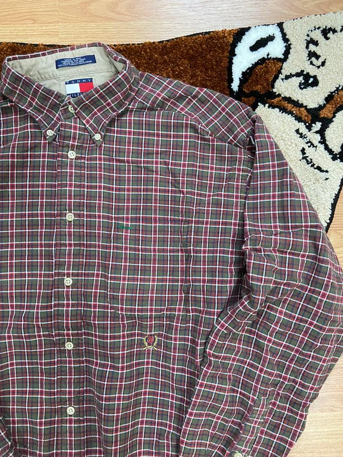 Vintage 90s Tommy Hilfiger Plaid Button Up Shirt, Size Large - Deer Creek Mercantile