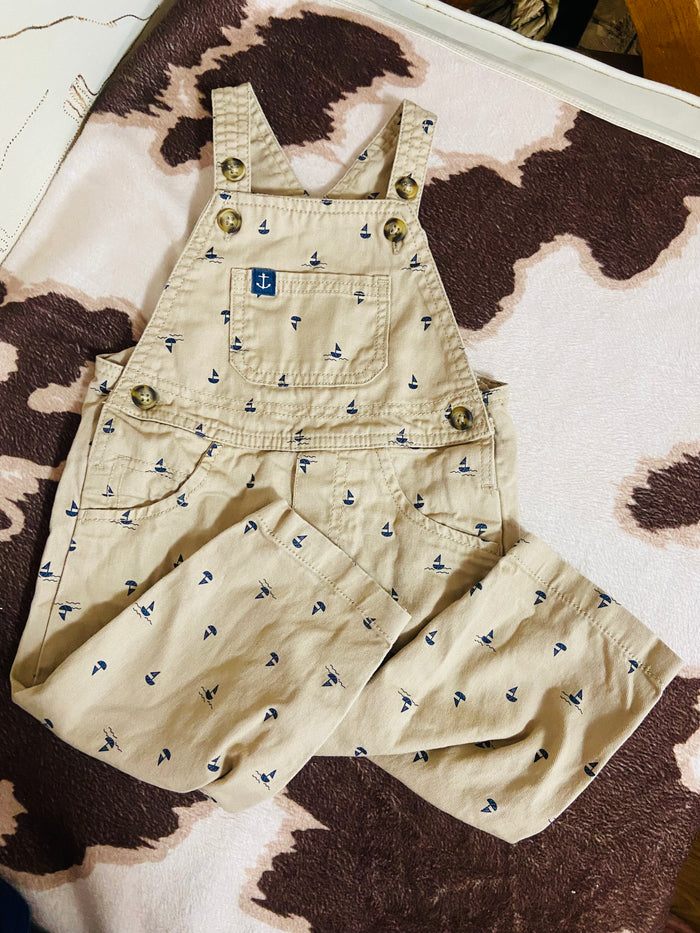 Vintage Carters Tan Sailboat Overalls, 12 Months - Deer Creek Mercantile