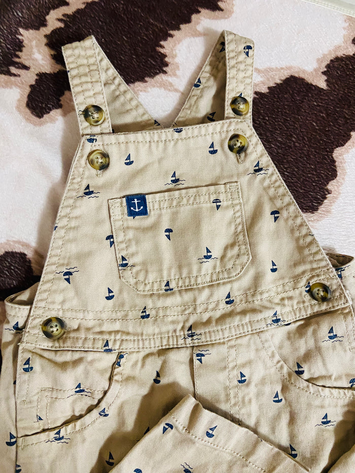 Vintage Carters Tan Sailboat Overalls, 12 Months - Deer Creek Mercantile