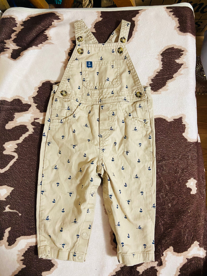 Vintage Carters Tan Sailboat Overalls, 12 Months - Deer Creek Mercantile