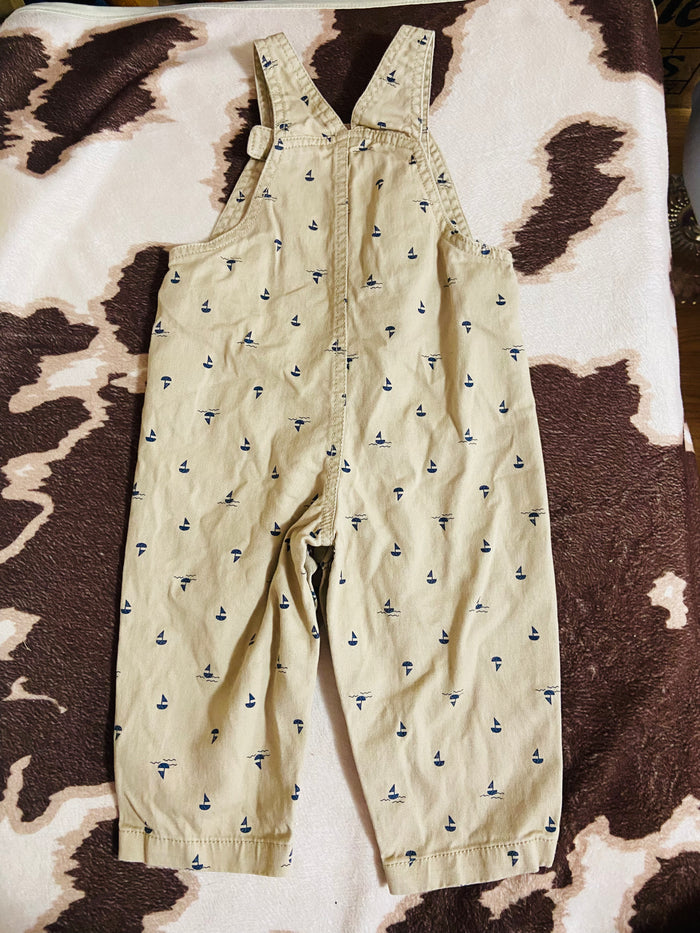 Vintage Carters Tan Sailboat Overalls, 12 Months - Deer Creek Mercantile