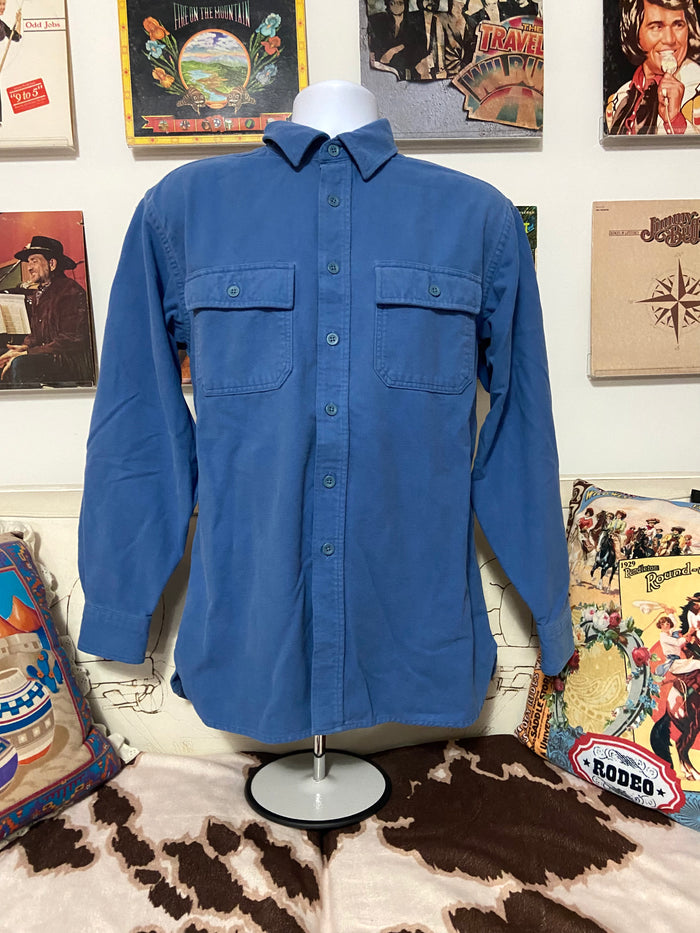 Vintage L.L. Bean Chamois Heavyweight Flannel Shirt, Size Medium, Blue - Deer Creek Mercantile