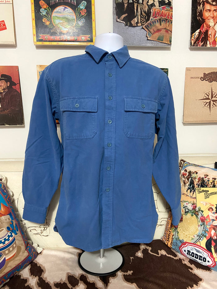 Vintage L.L. Bean Chamois Heavyweight Flannel Shirt, Size Medium, Blue - Deer Creek Mercantile