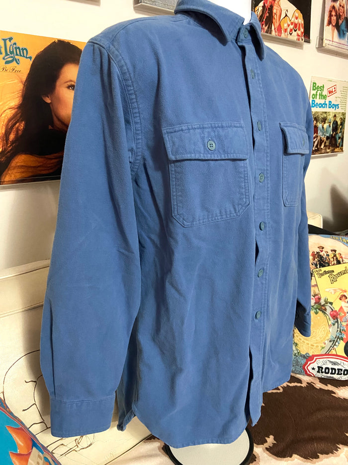 Vintage L.L. Bean Chamois Heavyweight Flannel Shirt, Size Medium, Blue - Deer Creek Mercantile
