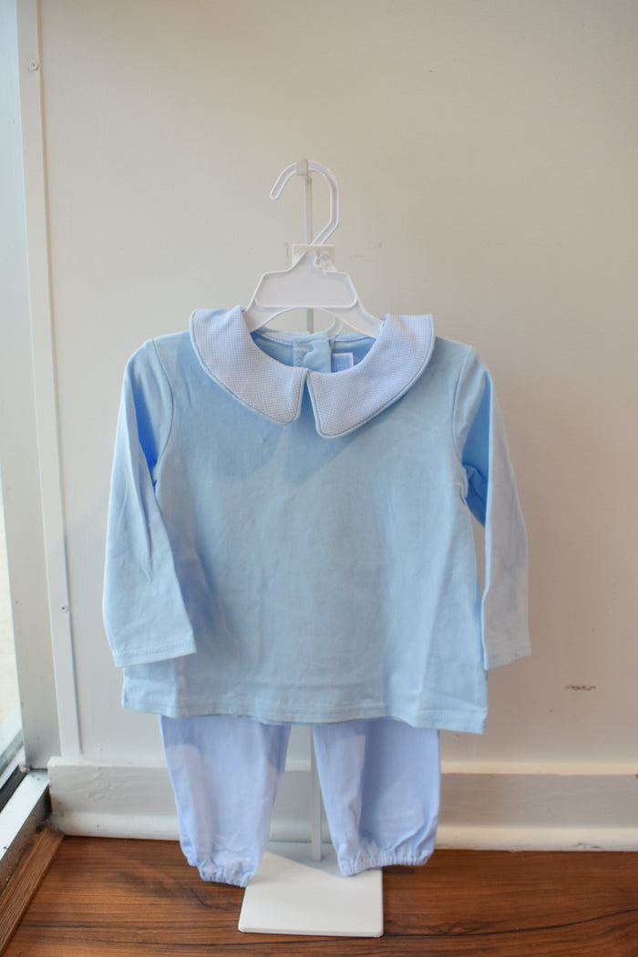 Archie Bloomer Banded Pant Set-Blue Mini Gingham
