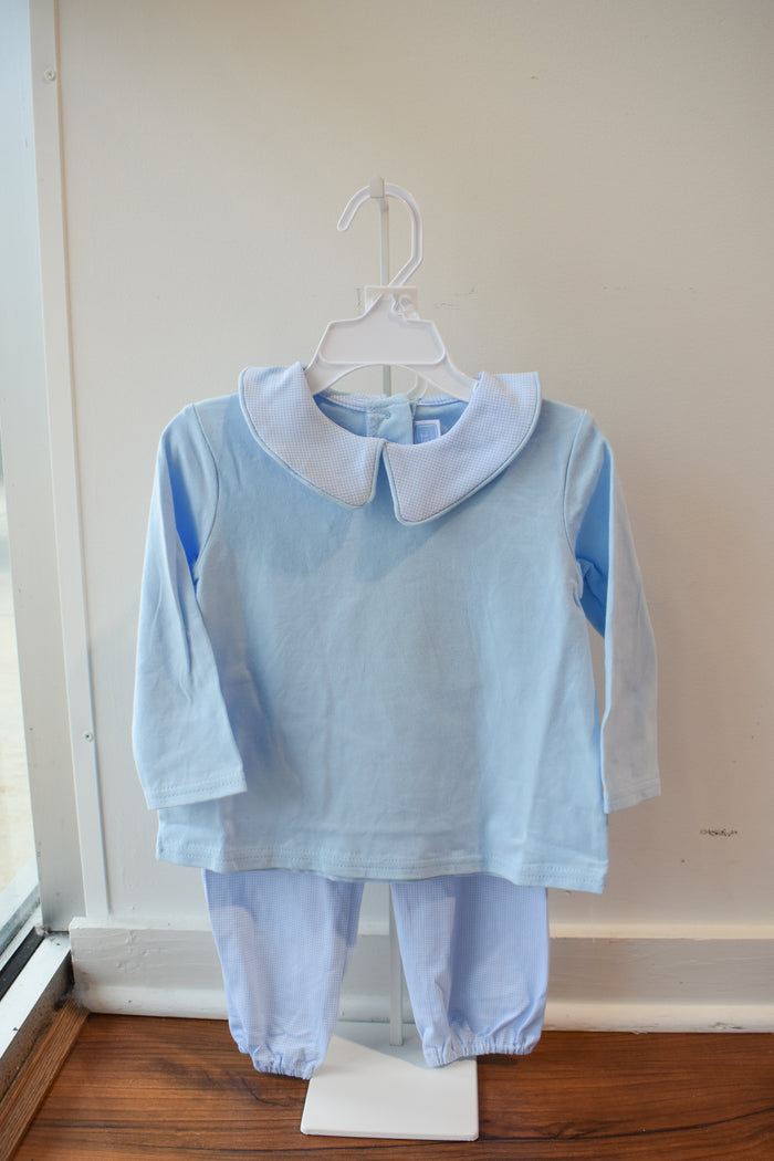 Archie Bloomer Banded Pant Set-Blue Mini Gingham