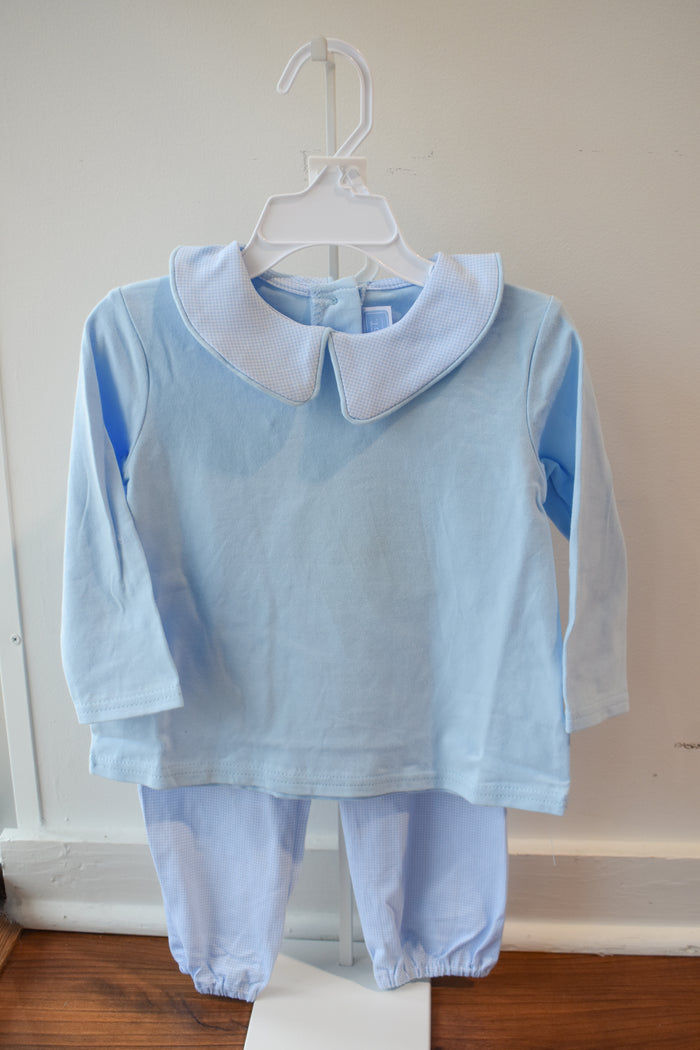 Archie Bloomer Banded Pant Set-Blue Mini Gingham