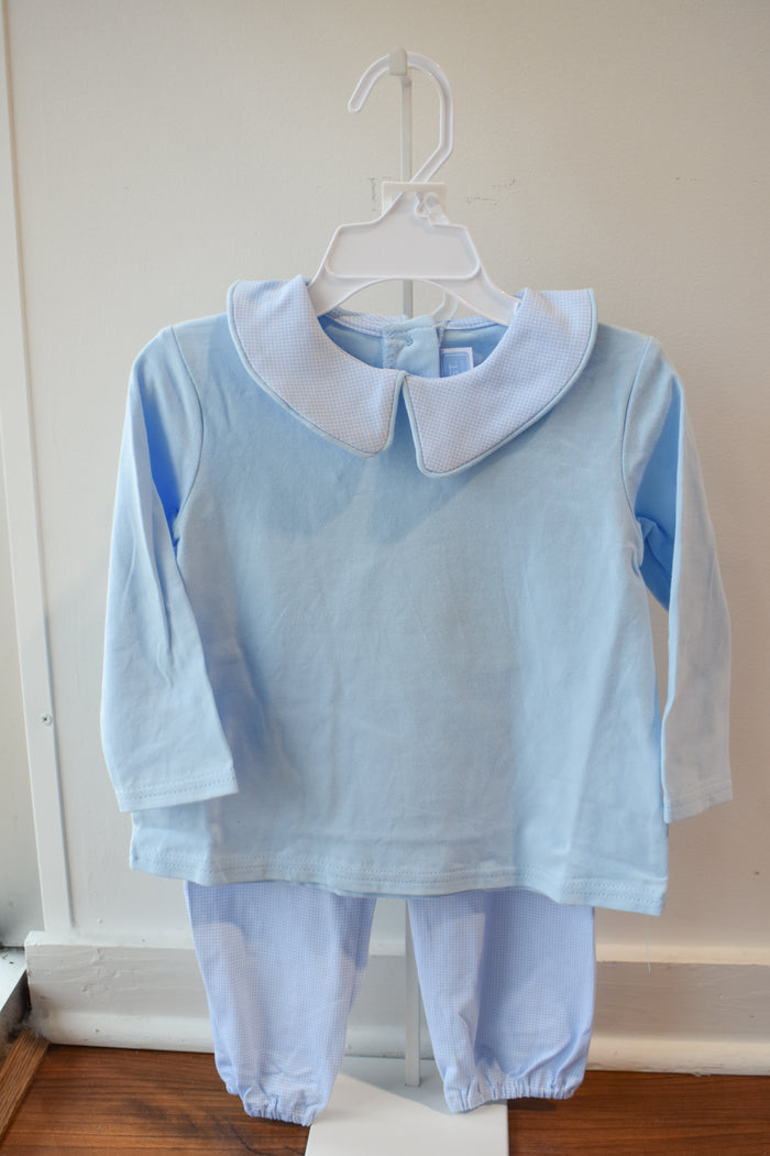 Archie Bloomer Banded Pant Set-Blue Mini Gingham