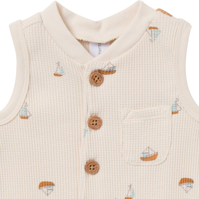 Baby Boys Beige Sailboat Sleeveless Romper rompers Modern Moments™ by Gerber®