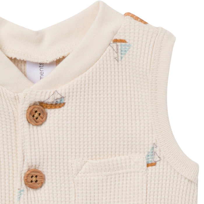 Baby Boys Beige Sailboat Sleeveless Romper rompers Modern Moments™ by Gerber®