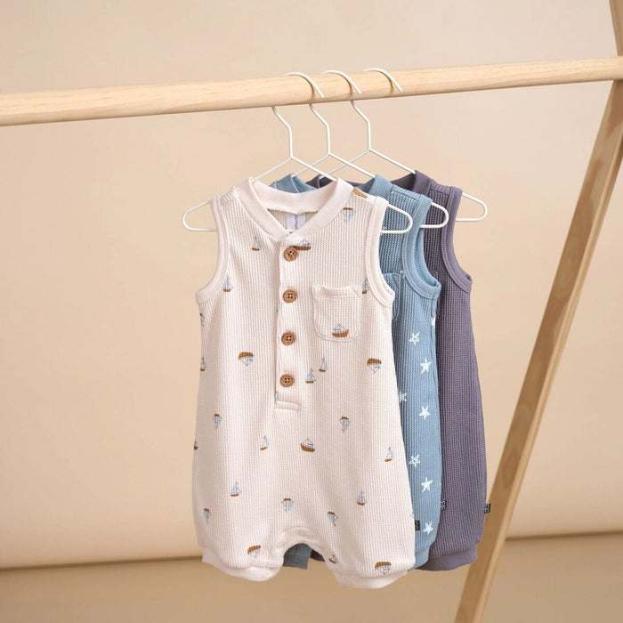 Baby Boys Beige Sailboat Sleeveless Romper rompers Modern Moments™ by Gerber®