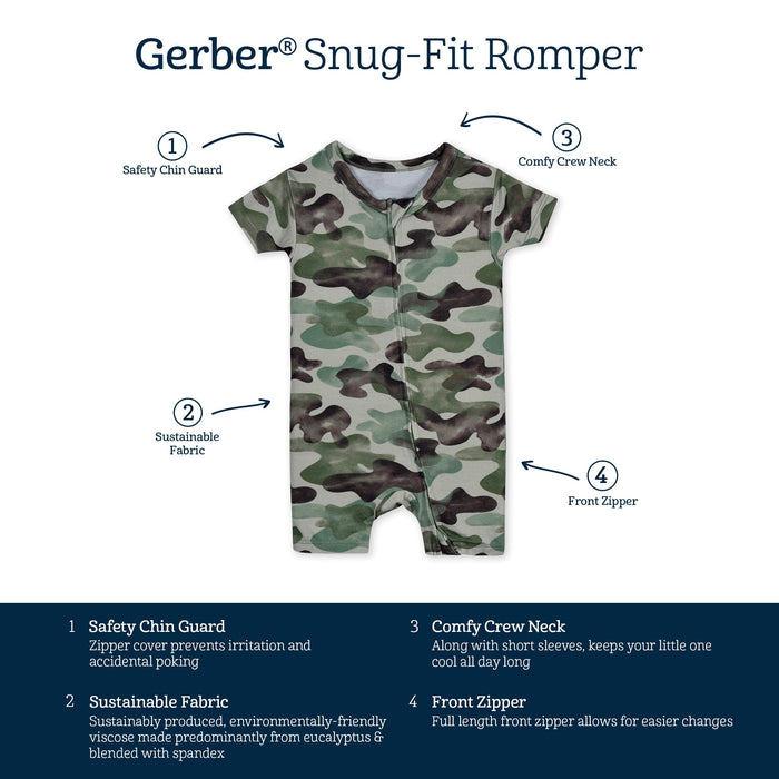 Baby Boys Hide & Seek Camo Buttery-Soft Viscose Made from Eucalyptus Snug Fit Romper