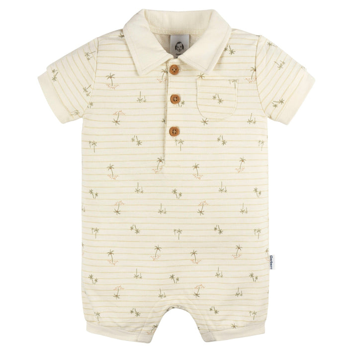 Baby Boys Palm Tree Stripe Collared Romper