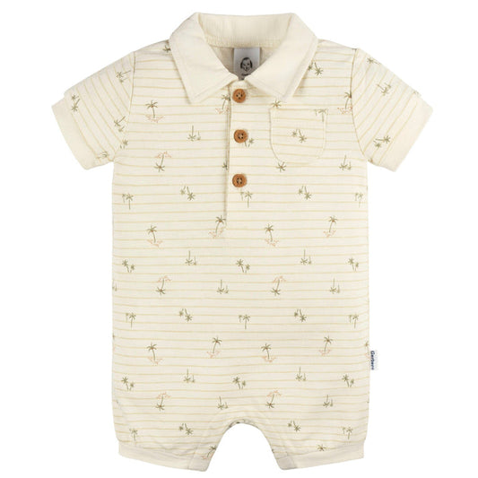 Baby Boys Palm Tree Stripe Collared Romper