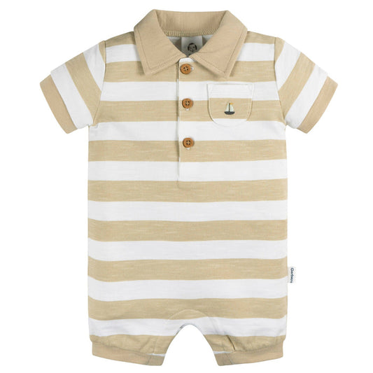 Baby Boys Sailboat Stripe Collared Romper