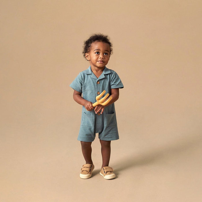 Baby Boys Teal Collared Short Sleeve Romper rompers Modern Moments™ by Gerber®
