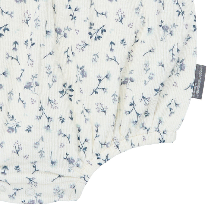 Baby Girls Ivory Blue Ditsy Ruffle Bubble Romper