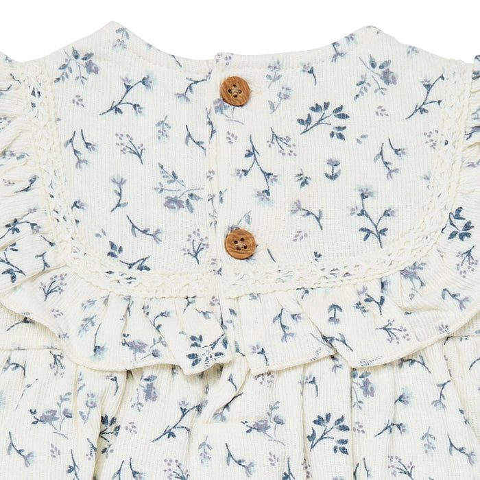 Baby Girls Ivory Blue Ditsy Ruffle Bubble Romper