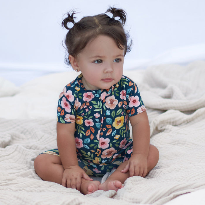 Baby Girls Midnight Floral Buttery Soft Viscose Made from Eucalyptus Snug Fit Romper