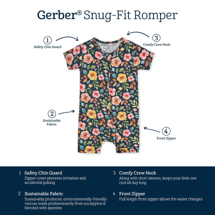 Baby Girls Midnight Floral Buttery-Soft Viscose Made from Eucalyptus Snug Fit Romper