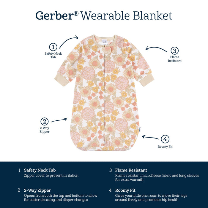 Baby Girls Pink Floral Wearable Blanket